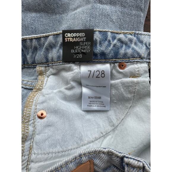 Simple Society Ripped Cropped Straight Jeans 7/28 Super High Rise Distressed - Picture 4 of 5